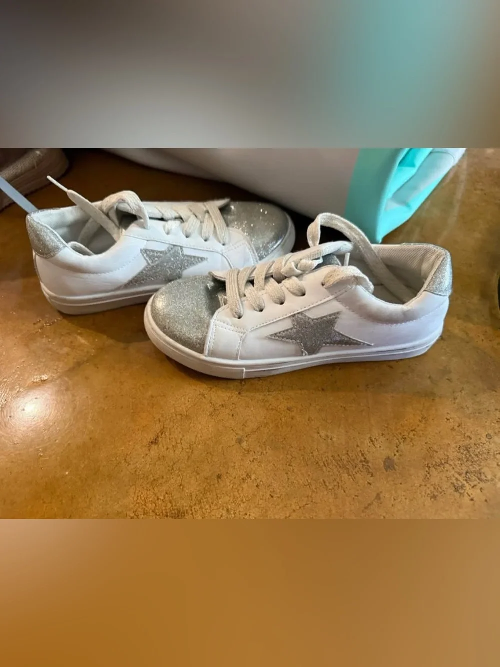 Kensie Girl White Sneakers with Silver Glitter Star